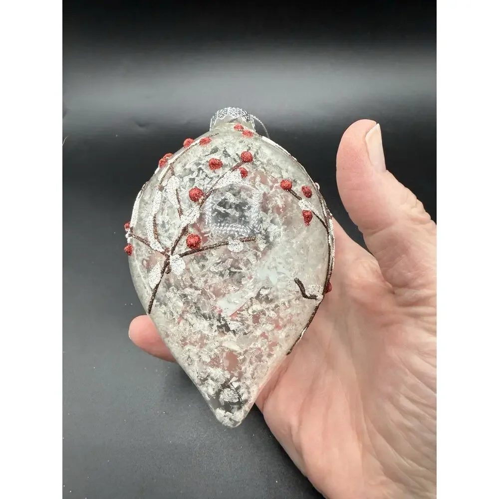 Pier 1 Hand Blown Glass Red Cardinal Tear Drop Christmas Ornament -Lo16